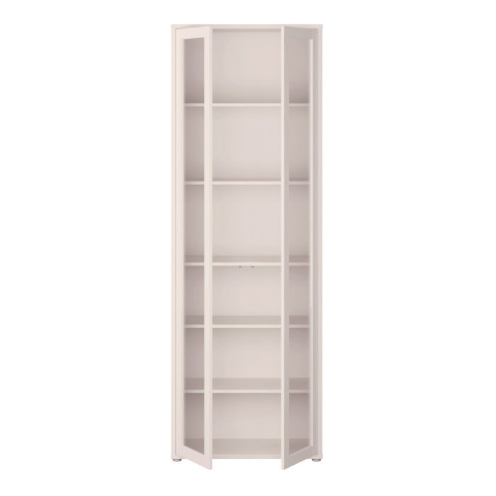Alice Springs Slim Tall Display Cabinet with 2 Glass Doors Push-to-Open & 5 Shelves in Sand