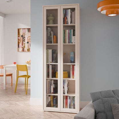 Alice Springs Slim Tall Display Cabinet with 2 Glass Doors Push-to-Open & 5 Shelves in Sand