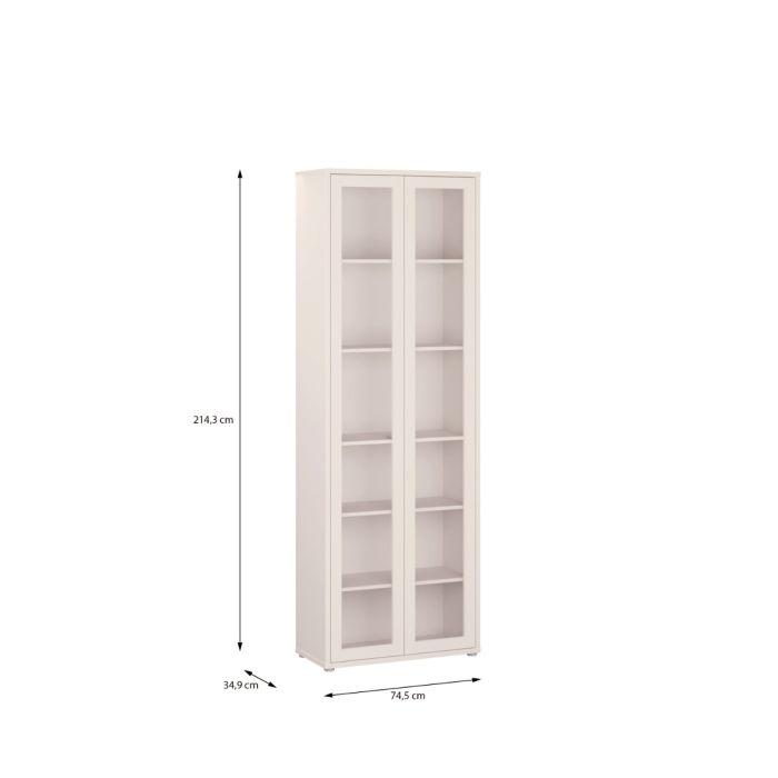 Alice Springs Slim Tall Display Cabinet with 2 Glass Doors Push-to-Open & 5 Shelves in Sand