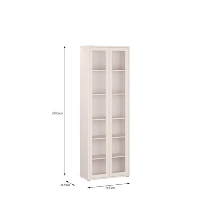 Alice Springs Slim Tall Display Cabinet with 2 Glass Doors Push-to-Open & 5 Shelves in Sand