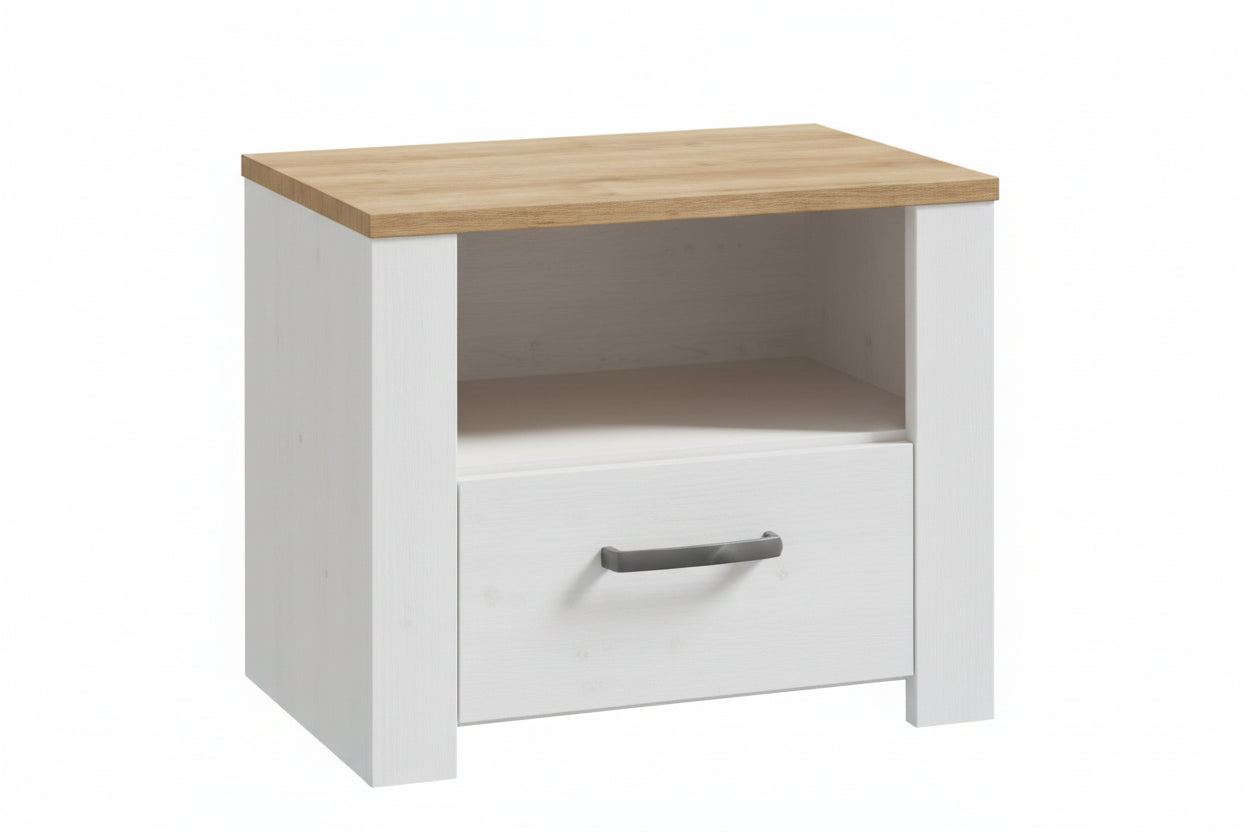 Bohol 1 Drawer Bedside in White/Riviera Oak
