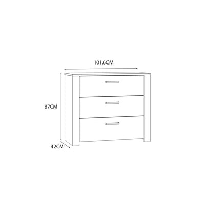 Bohol 3 Drawer Chest in White/Riviera Oak
