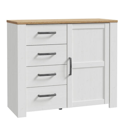 Bohol 1 Door 4 Drawer Chest in White/Riviera Oak