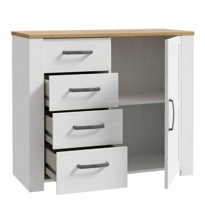 Bohol 1 Door 4 Drawer Chest in White/Riviera Oak