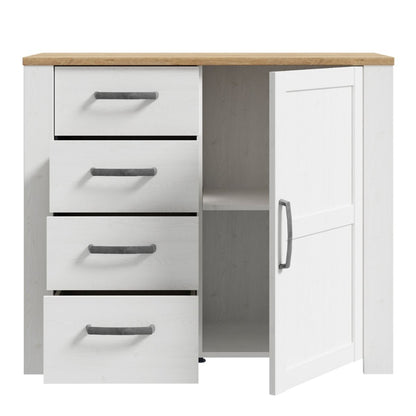 Bohol 1 Door 4 Drawer Chest in White/Riviera Oak
