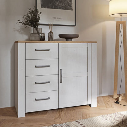 Bohol 1 Door 4 Drawer Chest in White/Riviera Oak