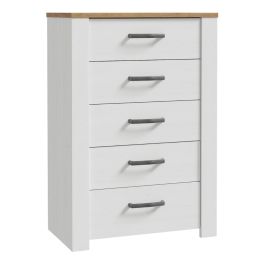 Bohol 5 Drawer Narrow Chest in White/Riviera Oak