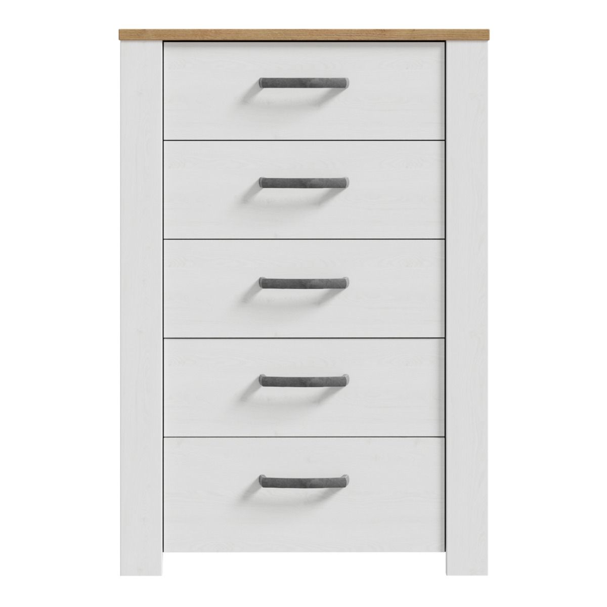 Bohol 5 Drawer Narrow Chest in White/Riviera Oak