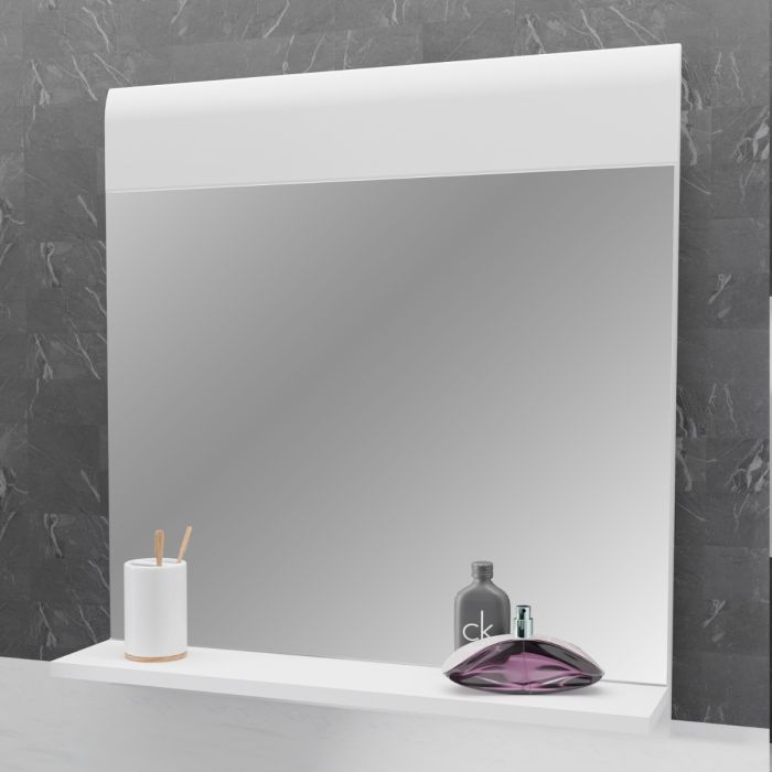 Ice Cave Mirror with Shelf in White with White High Gloss Front