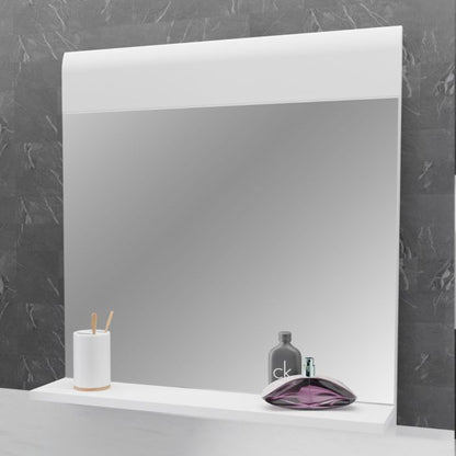 Ice Cave Mirror with Shelf in White with White High Gloss Front
