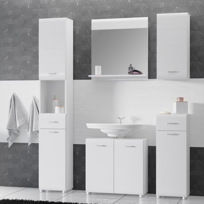 Ice Cave Hanging Storage Cupboard with 1 Door & Silver Handle in White with White Gloss Door