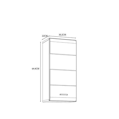 Ice Cave Hanging Storage Cupboard with 1 Door & Silver Handle in White with White Gloss Door