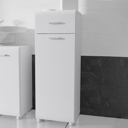 Ice Cave Bathroom Storage Cupboard with 1 Door & 1 Drawer with Silver Handles in White with White High Gloss Door