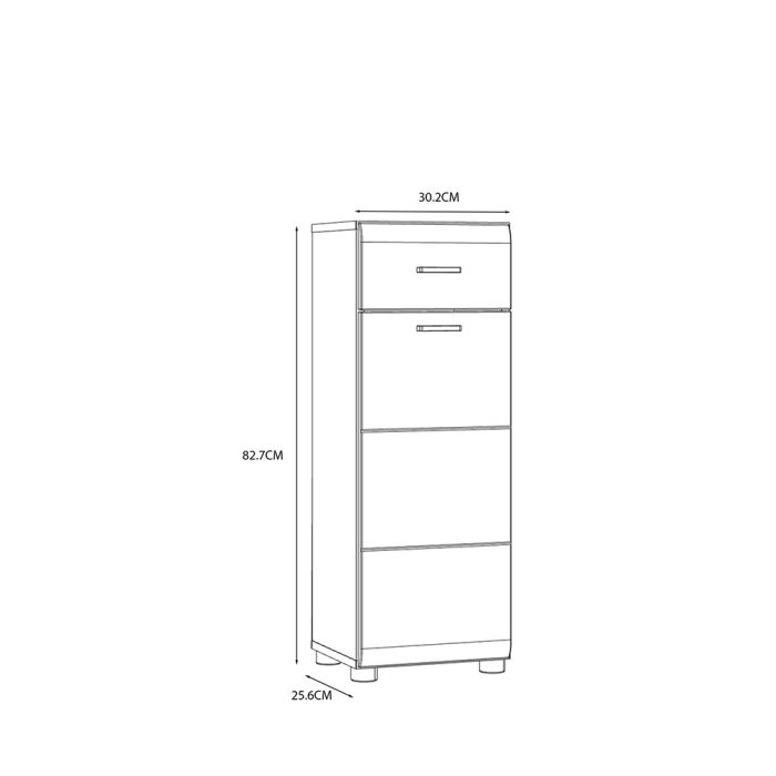 Ice Cave Bathroom Storage Cupboard with 1 Door & 1 Drawer with Silver Handles in White with White High Gloss Door