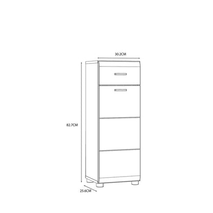 Ice Cave Bathroom Storage Cupboard with 1 Door & 1 Drawer with Silver Handles in White with White High Gloss Door