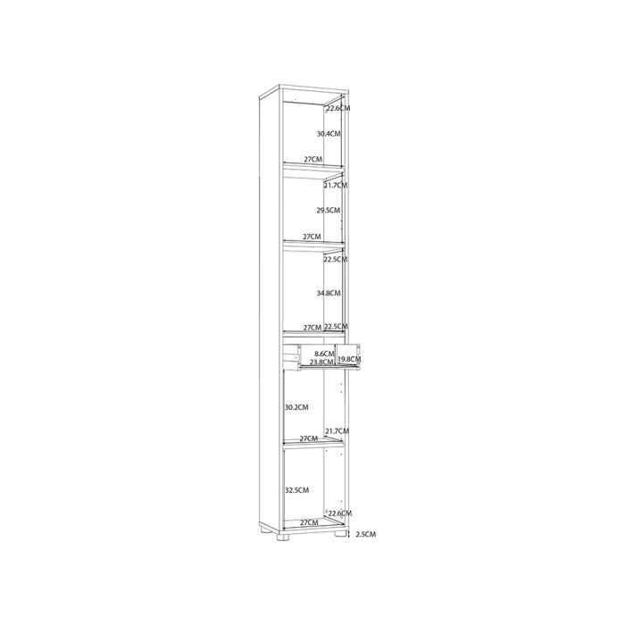 Ice Cave Narrow Bathroom Storage Cabinet with 2 Doors & 1 Drawer with Silver Handles in White with White High Gloss Fronts