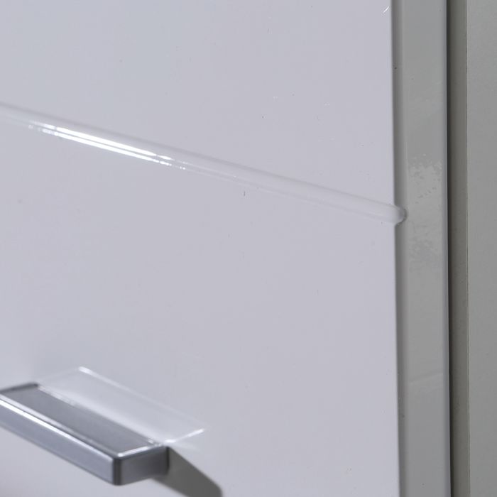 Ice Cave Narrow Bathroom Storage Cabinet with 2 Doors & 1 Drawer with Silver Handles in White with White High Gloss Fronts