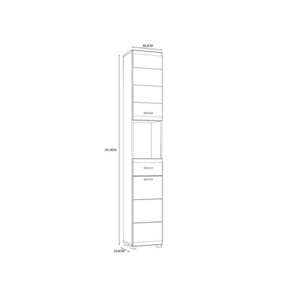 Ice Cave Narrow Bathroom Storage Cabinet with 2 Doors & 1 Drawer with Silver Handles in White with White High Gloss Fronts