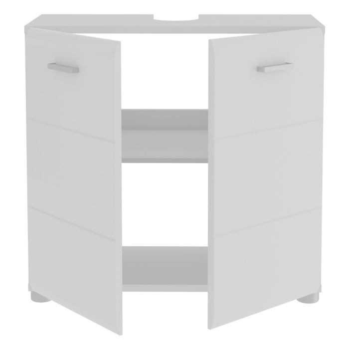 Ice Cave Under Sink Vanity Unit with 2 Doors & Silver Handles in White with White High Gloss Doors