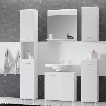 Ice Cave Under Sink Vanity Unit with 2 Doors & Silver Handles in White with White High Gloss Doors