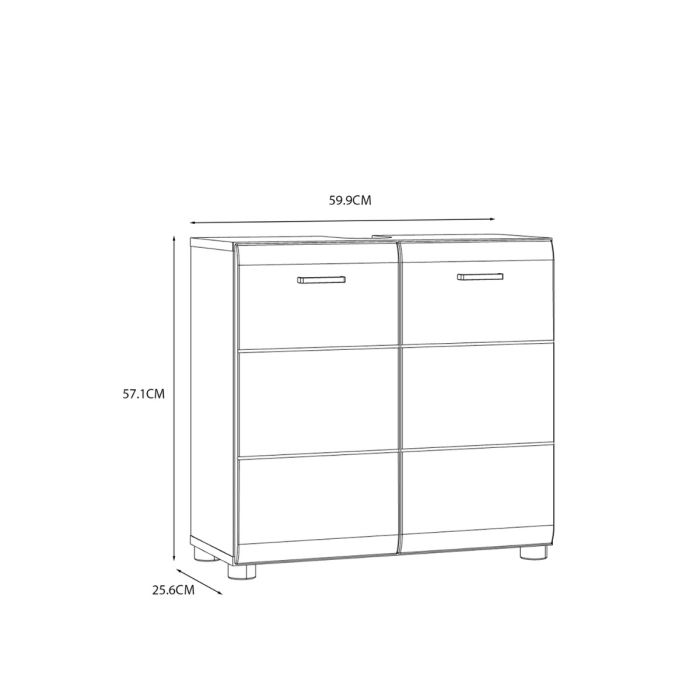 Ice Cave Under Sink Vanity Unit with 2 Doors & Silver Handles in White with White High Gloss Doors
