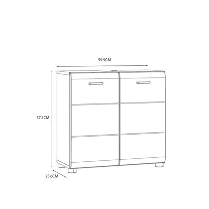 Ice Cave Under Sink Vanity Unit with 2 Doors & Silver Handles in White with White High Gloss Doors