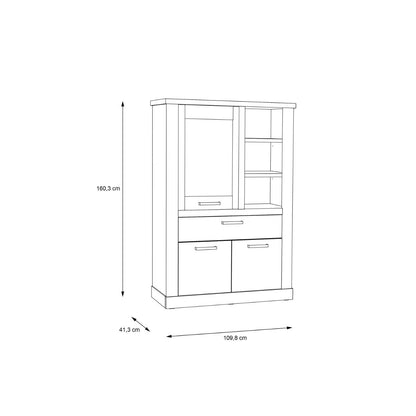 Corona 1 Door 1 Drawer 3 Shelve Display Cabinet in Artisan Oak