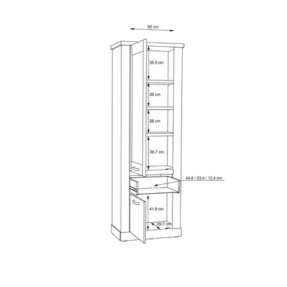Corona 2 Door 1 Drawer 3 Shelve Narrow Display Cabinet in Artisan Oak