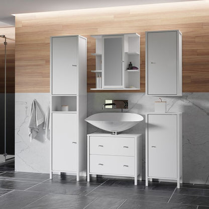 Ipsarion Hanging Cupboard with 1 Mirror Door, 6 Shelves & Silver Handle in White