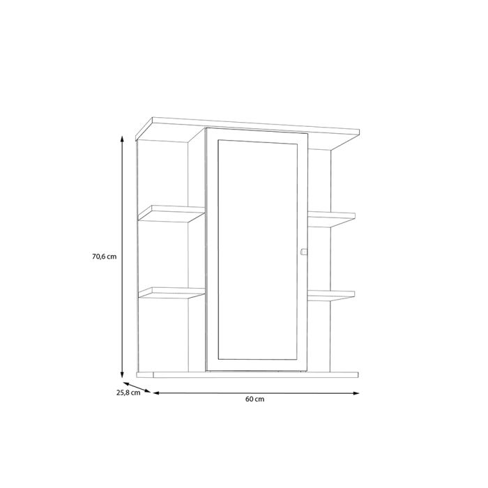 Ipsarion Hanging Cupboard with 1 Mirror Door, 6 Shelves & Silver Handle in White