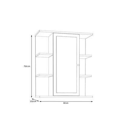 Ipsarion Hanging Cupboard with 1 Mirror Door, 6 Shelves & Silver Handle in White