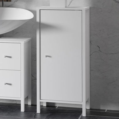 Ipsarion Bathroom Storage Unit with 1 Door & Silver Handle in White