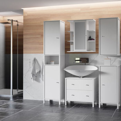 Ipsarion Bathroom Storage Unit with 1 Door & Silver Handle in White