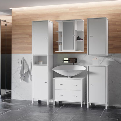 Ipsarion High Cupboard with 2 Doors & Silver Handles in White