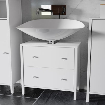 Ipsarion Under Sink Vanity Unit with 2 Drawers & Silver Handles in White
