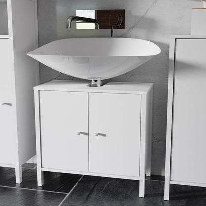 Ipsarion Under Sink Vanity Unit with 2 Doors & Silver Handles in White