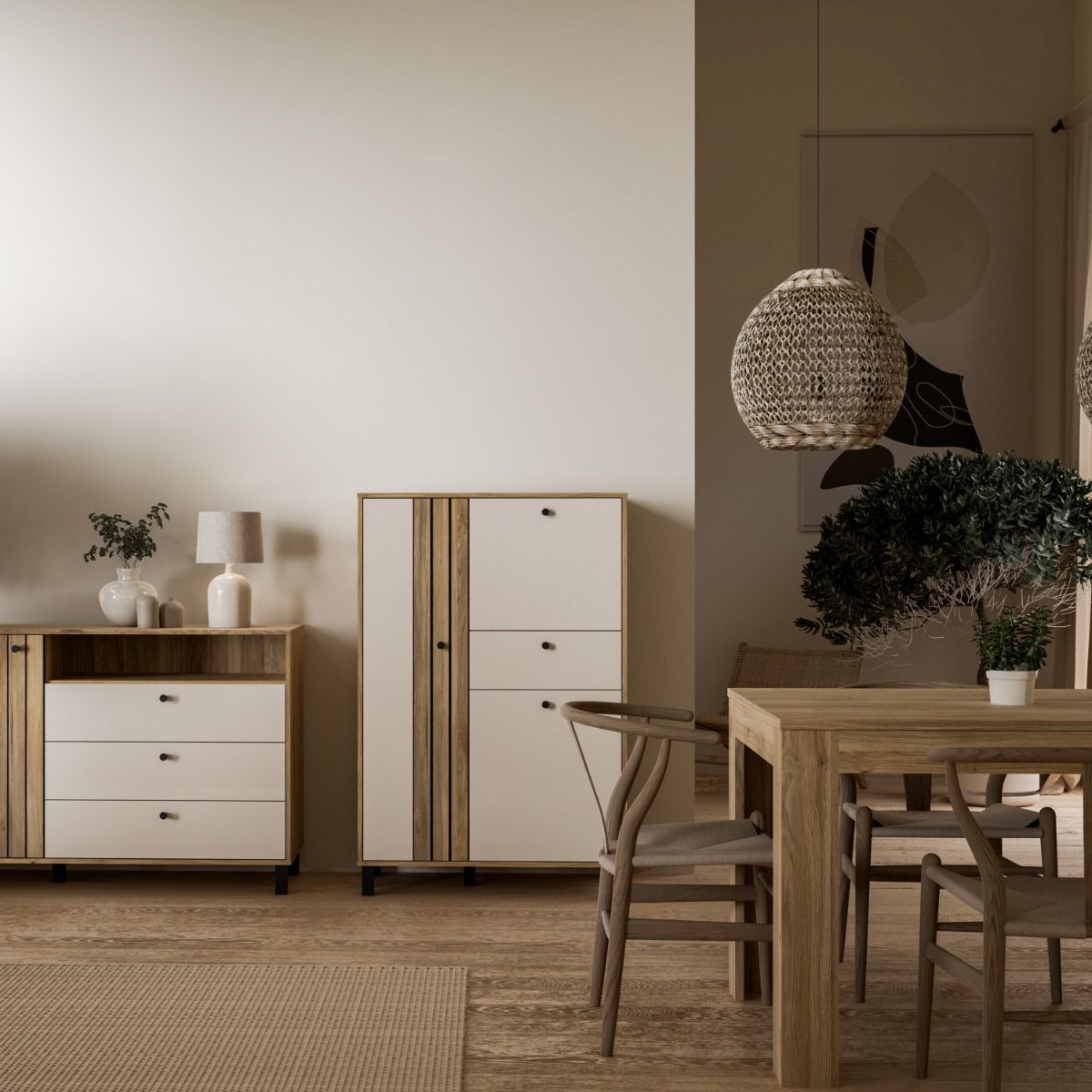 Grafton 3 Door 1 Drawer Cabinet In Cream and Oak
