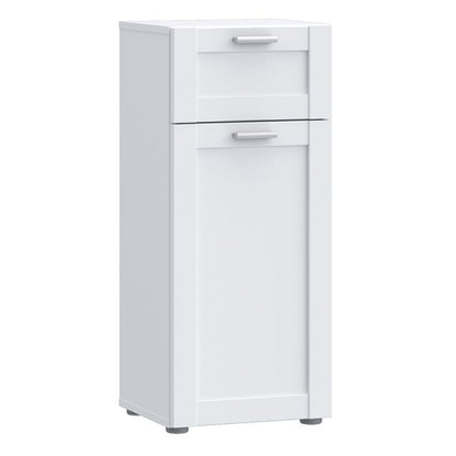Lokko Bathroom Storage Unit with 1 Door & 1 Drawer with Silver Handles in White