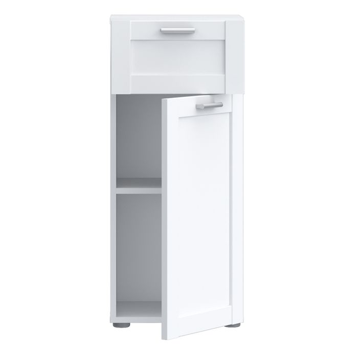 Lokko Bathroom Storage Unit with 1 Door & 1 Drawer with Silver Handles in White