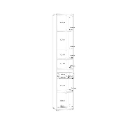 Lokko Tall Narrow Bathroom Cabinet with 2 Doors & 1 Drawer with Silver Handles in White