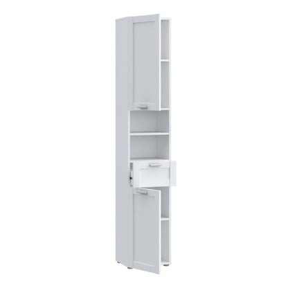 Lokko Tall Narrow Bathroom Cabinet with 2 Doors & 1 Drawer with Silver Handles in White