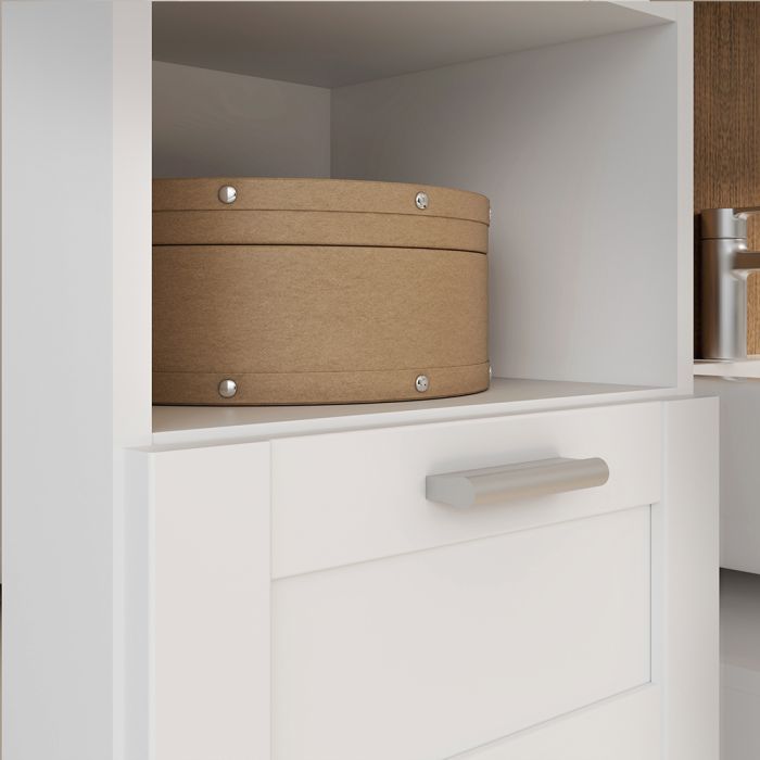 Lokko Tall Narrow Bathroom Cabinet with 2 Doors & 1 Drawer with Silver Handles in White