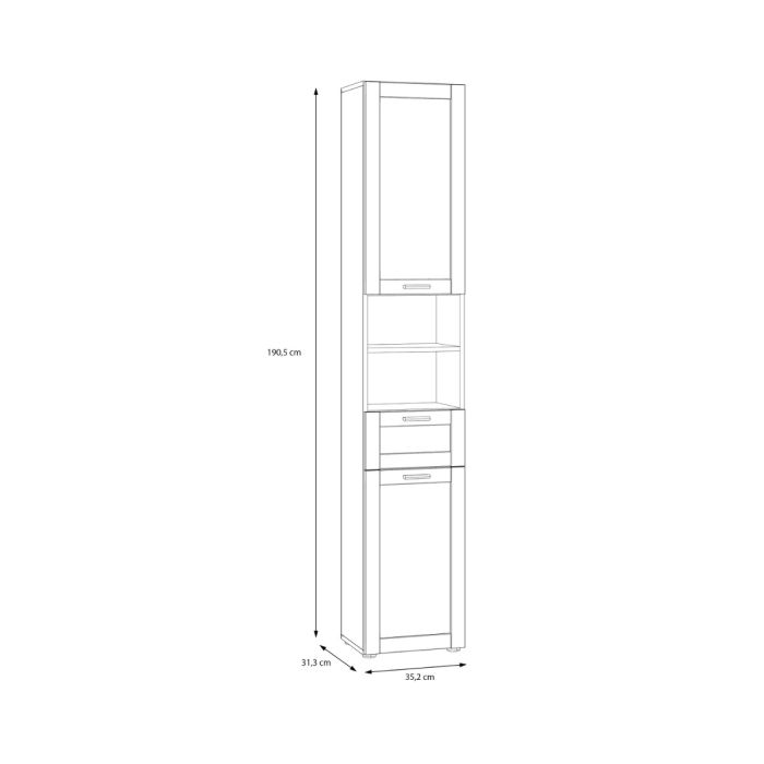 Lokko Tall Narrow Bathroom Cabinet with 2 Doors & 1 Drawer with Silver Handles in White