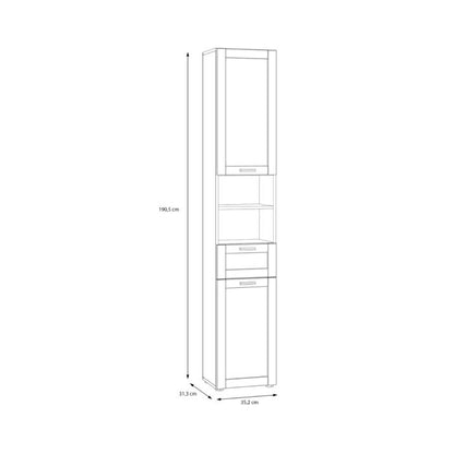 Lokko Tall Narrow Bathroom Cabinet with 2 Doors & 1 Drawer with Silver Handles in White