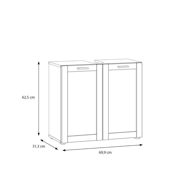Lokko Under Sink Vanity Unit with 2 Doors & Silver Handles in White