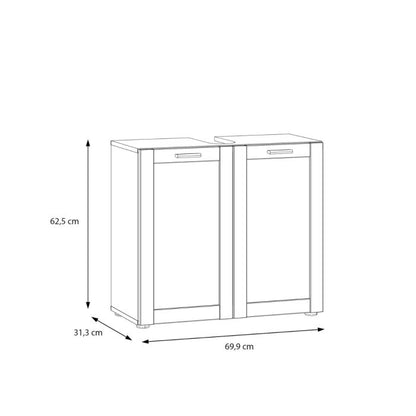 Lokko Under Sink Vanity Unit with 2 Doors & Silver Handles in White