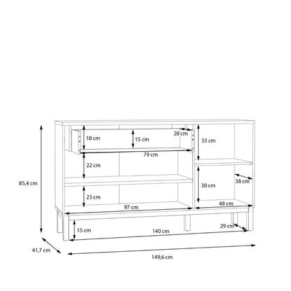 Wensley 3 Door 1 Drawer Sideboard in Light Grey and Oak