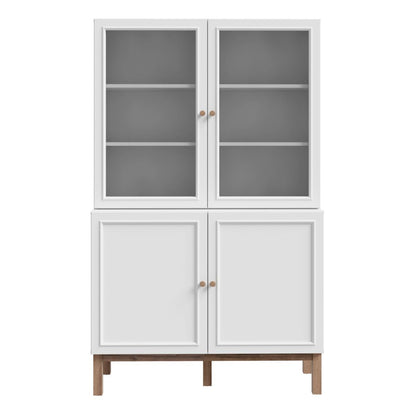 Wensley Display Cabinet with 2 Doors and 2 Glass Doors in Light Grey and Oak