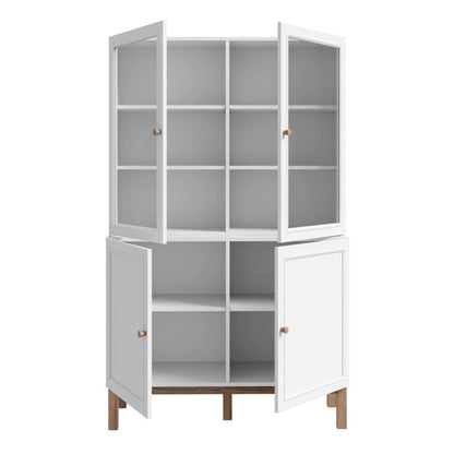 Wensley Display Cabinet with 2 Doors and 2 Glass Doors in Light Grey and Oak