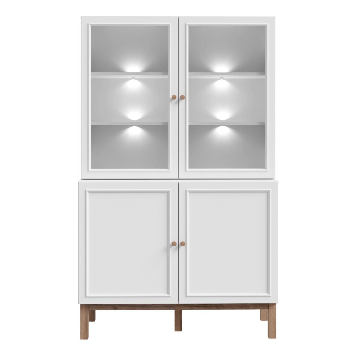Wensley Display Cabinet with 2 Doors and 2 Glass Doors in Light Grey and Oak inc LED Lighting